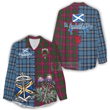 Crawford Tartan Women's Casual Shirt Happy St. Andrew's Day Half Tartan Style