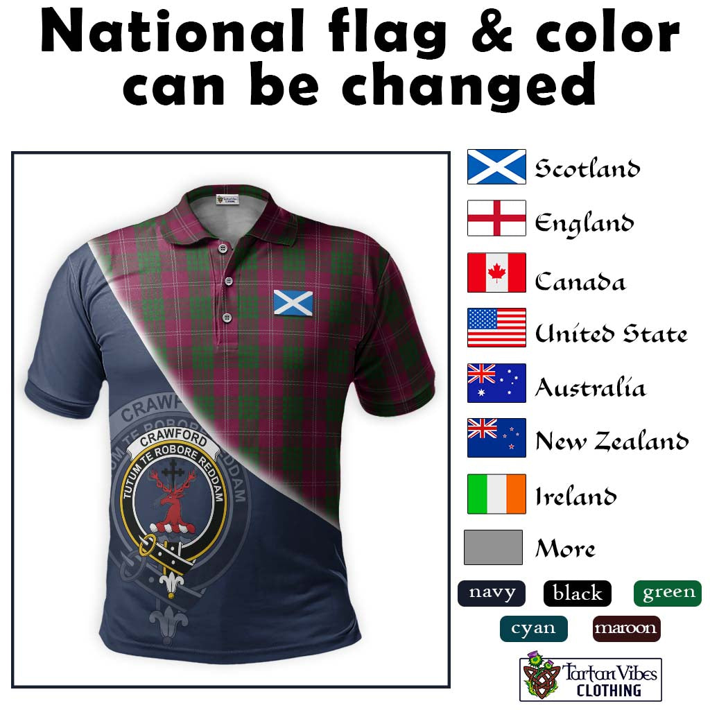 Tartan Vibes Clothing Crawford Tartan Polo Shirt with Personalised National Flag and Family Crest Half Style