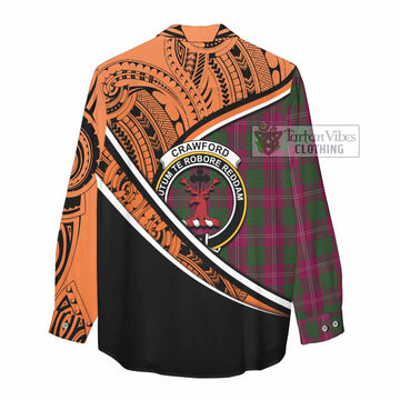 Crawford Crest Tartan Women's Casual Shirt with Polynesian Vibes Style - Orange Version