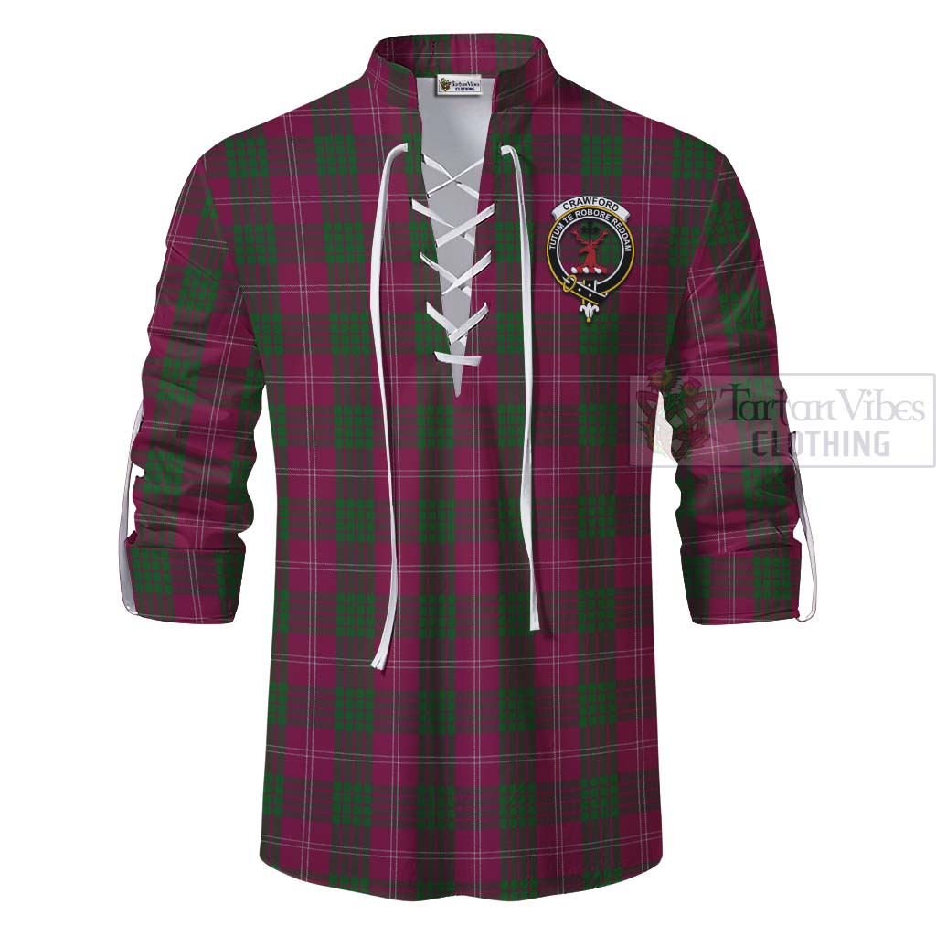 Tartan Vibes Clothing Crawford Tartan Ghillie Kilt Shirt with Family Crest and Bearded Skull Holding Bottles of Whiskey