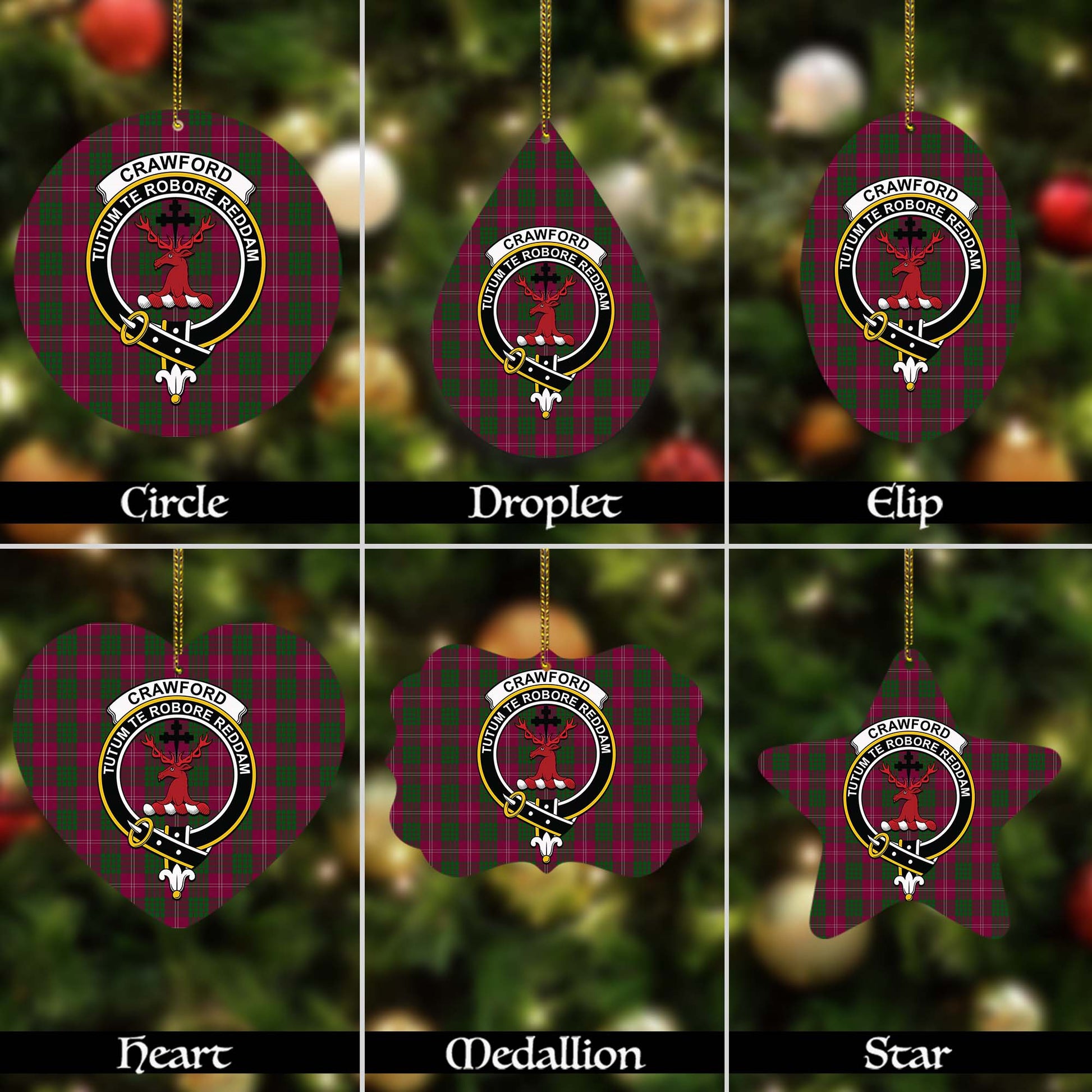Crawford Tartan Christmas Ornaments with Family Crest - Tartanvibesclothing