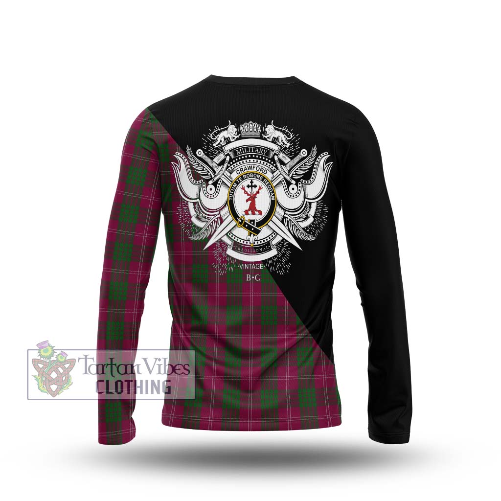 Tartan Vibes Clothing Crawford Tartan Long Sleeve T-Shirt with Family Crest and Military Logo Style