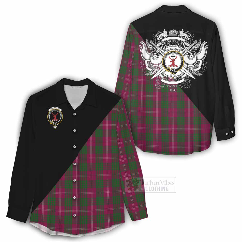 Tartan Vibes Clothing Crawford Tartan Women's Casual Shirt with Family Crest and Military Logo Style