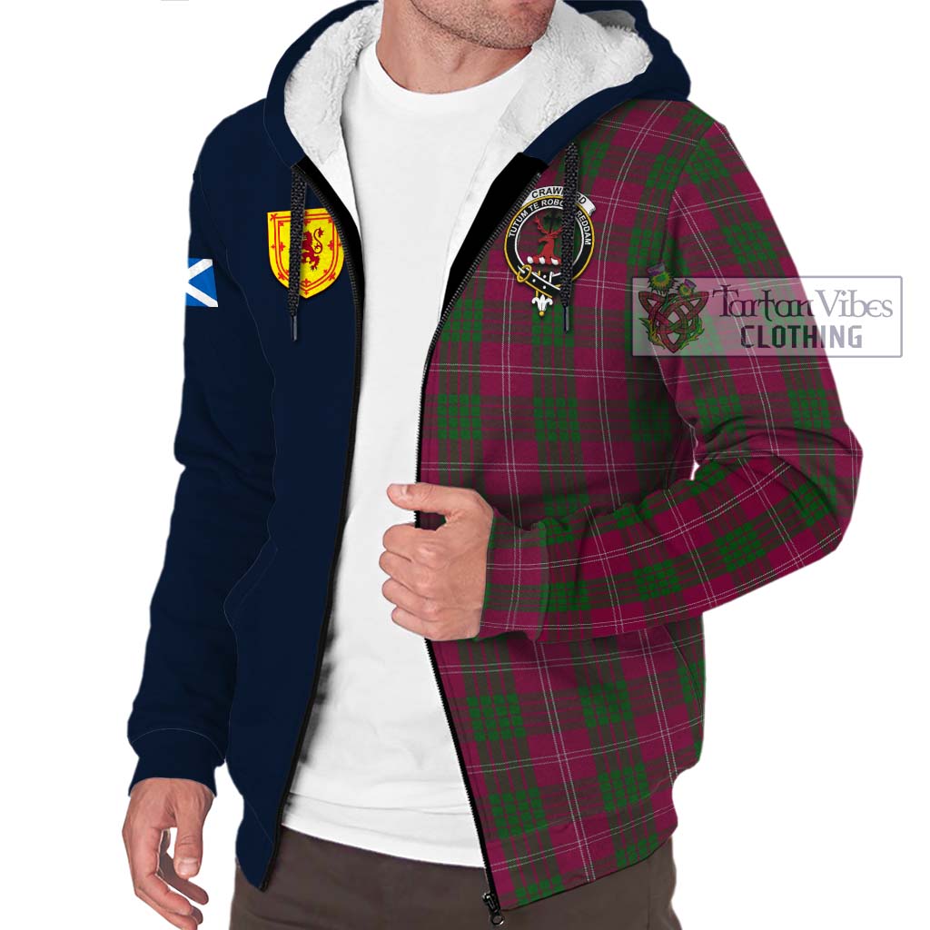 Tartan Vibes Clothing Crawford Tartan Sherpa Hoodie with Scottish Lion Royal Arm Half Style