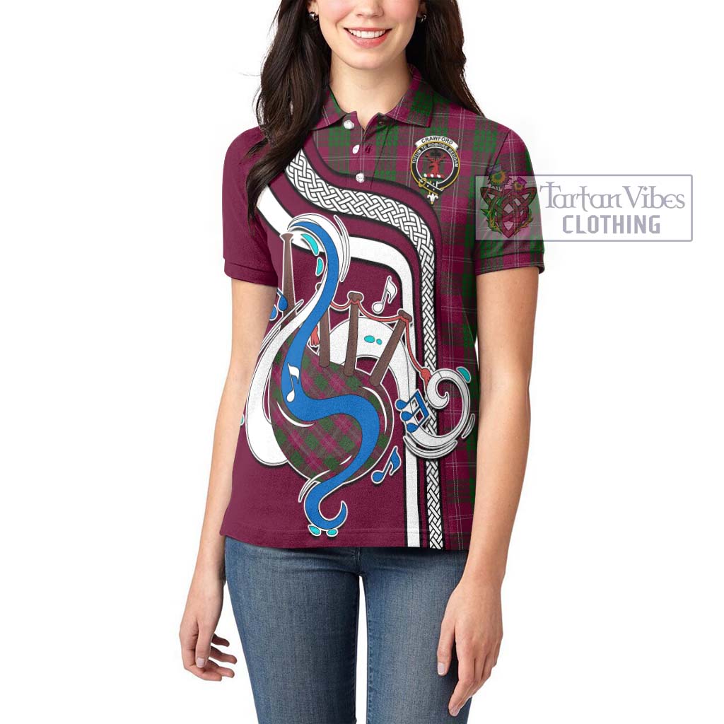 Tartan Vibes Clothing Crawford Tartan Women's Polo Shirt with Epic Bagpipe Style