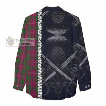 Crawford Tartan Women's Casual Shirt with Family Crest Cross Sword Thistle Celtic Vibes