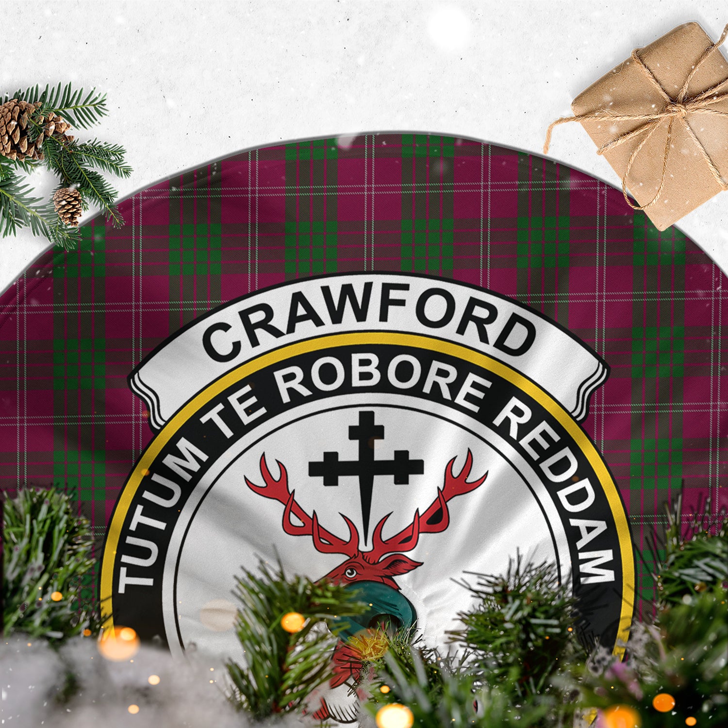 Crawford Tartan Christmas Tree Skirt with Family Crest - Tartanvibesclothing