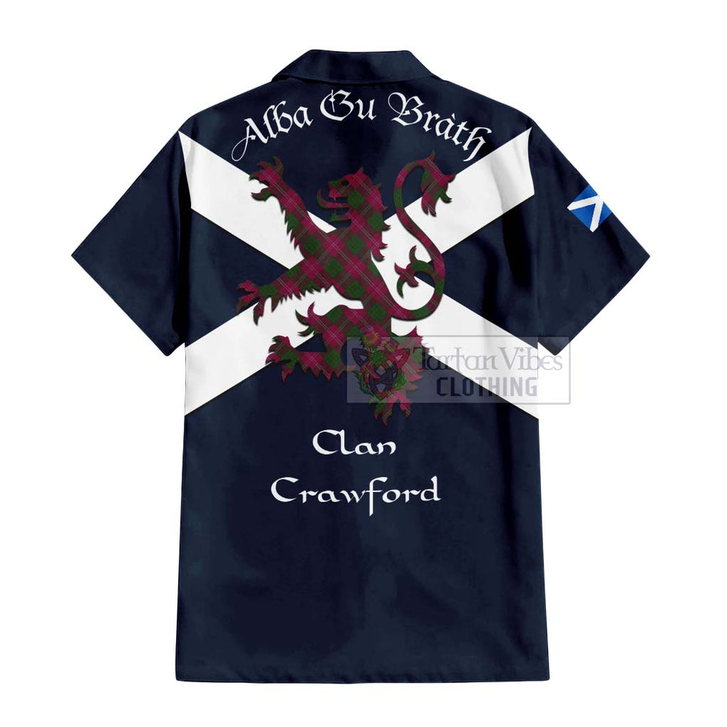 Tartan Vibes Clothing Crawford Tartan Lion Rampant Short Sleeve Button Shirt – Proudly Display Your Heritage with Alba Gu Brath and Clan Name