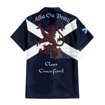 Crawford Tartan Lion Rampant Short Sleeve Button Shirt  Proudly Display Your Heritage with Alba Gu Brath and Clan Name