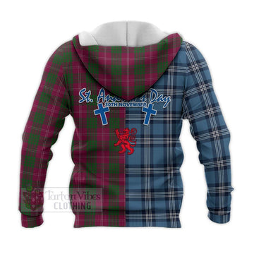 Crawford Tartan Knitted Hoodie Happy St. Andrew's Day Half Tartan Style