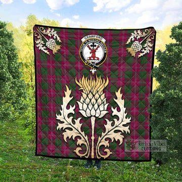 Crawford Tartan Quilt with Family Crest and Golden Thistle Style