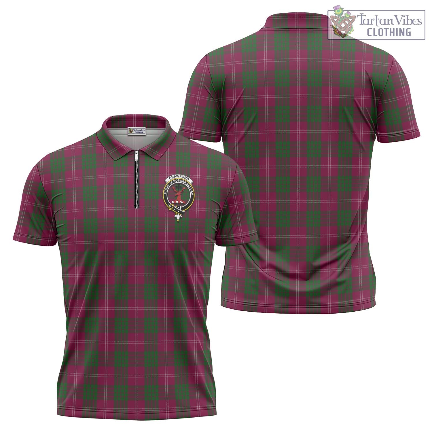 Tartan Vibes Clothing Crawford Tartan Zipper Polo Shirt with Family Crest