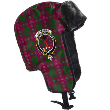 Crawford Tartan Winter Trapper Hat with Family Crest