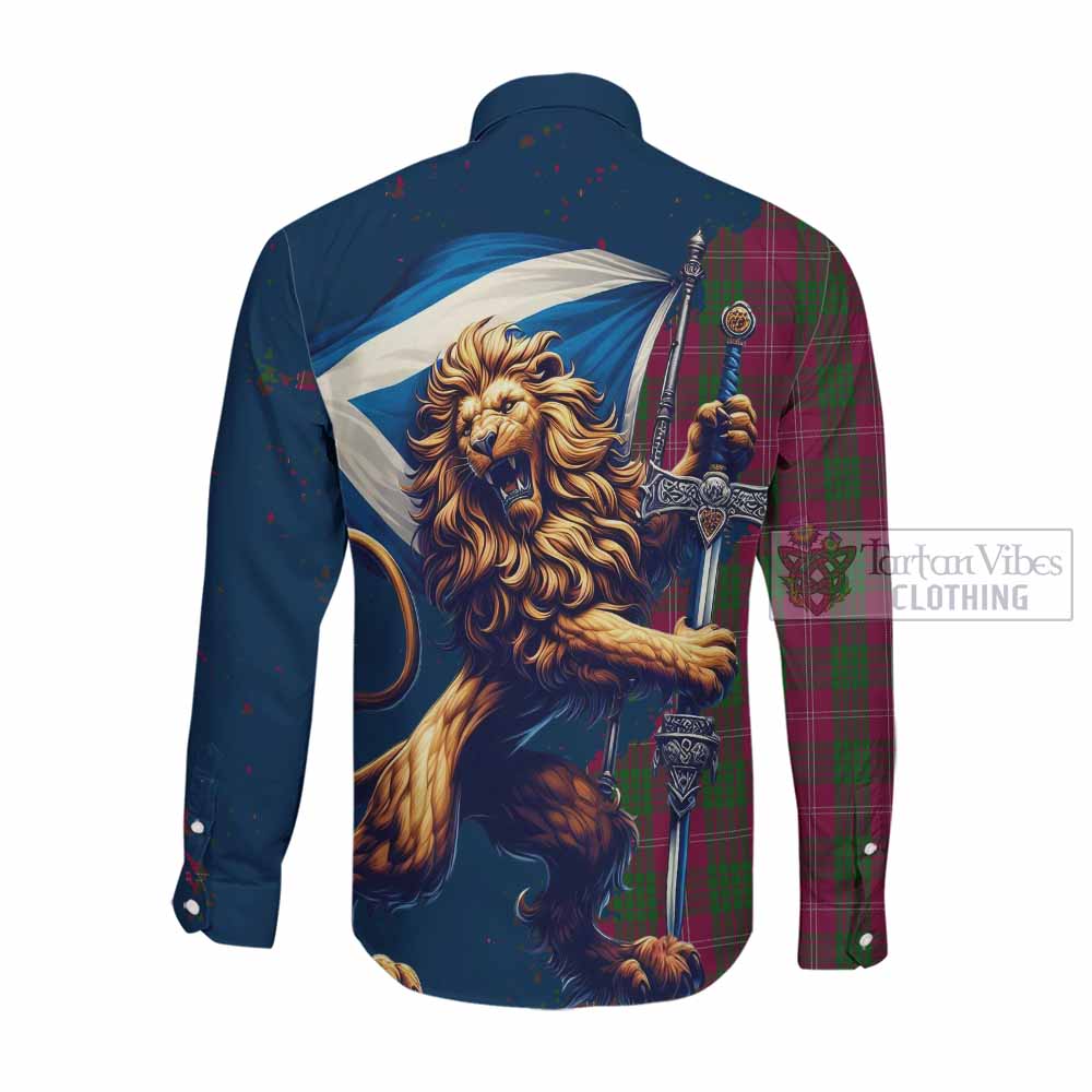 Tartan Vibes Clothing Crawford Tartan Family Crest Long Sleeve Button Shirt with Scottish Majestic Lion