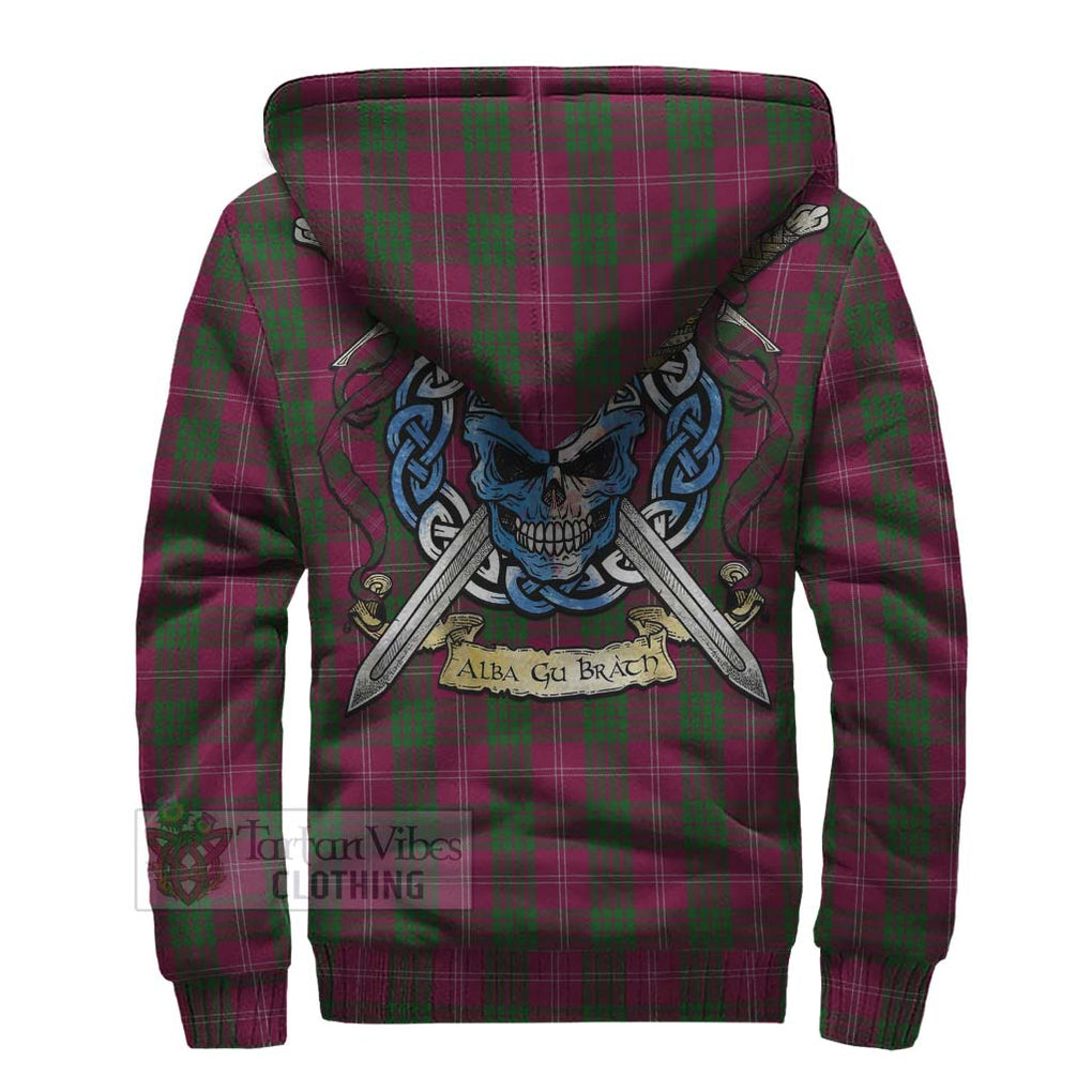 Tartan Vibes Clothing Crawford Tartan Sherpa Hoodie with Family Crest Celtic Skull Style