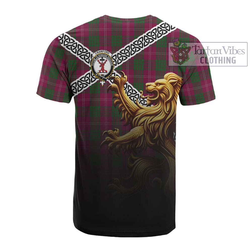 Crawford Crest Tartan Cotton T-shirt with Golden Lion Emblem Celtic Style - Tartan Vibes Clothing