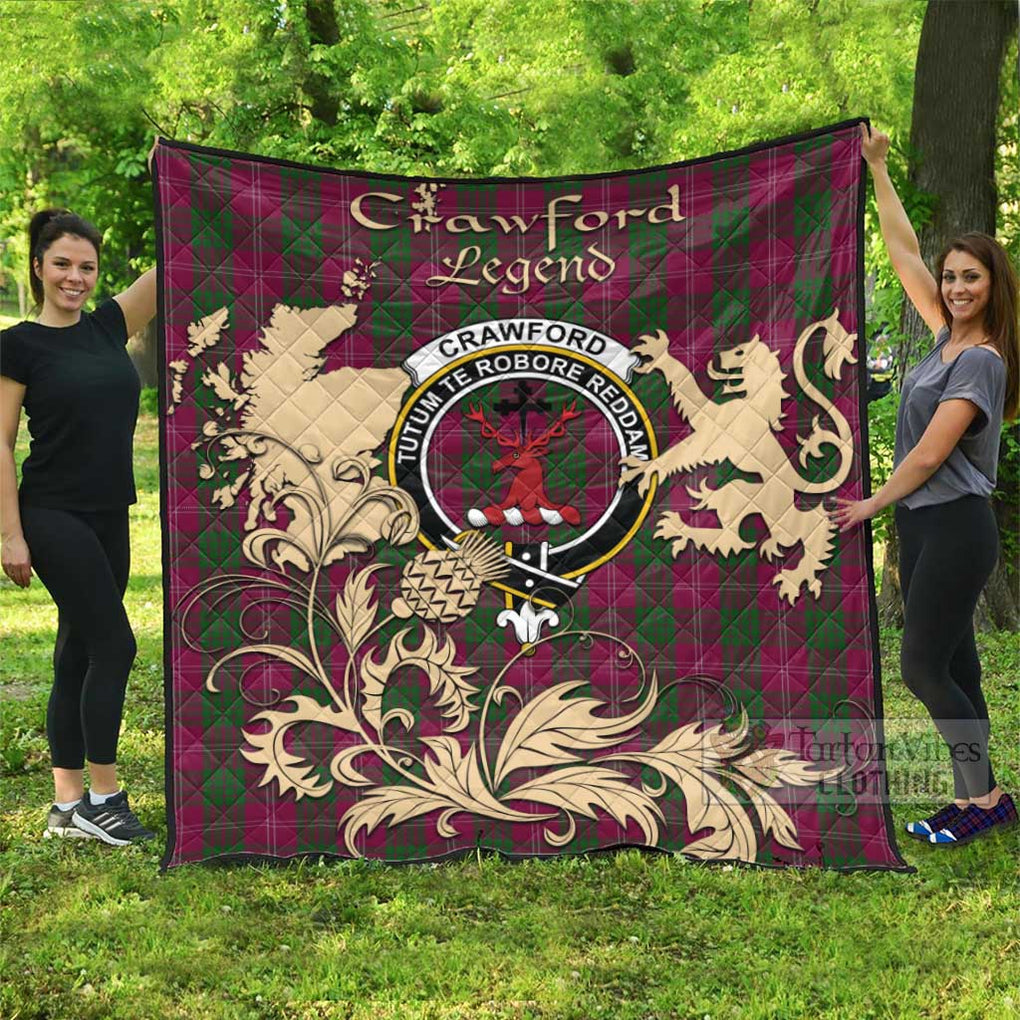 Tartan Vibes Clothing Crawford Tartan Quilt with Family Crest and Scottish Symbol Style