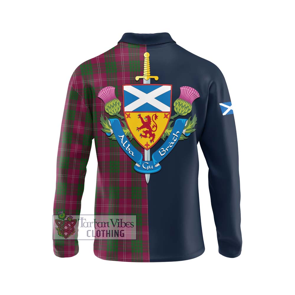 Tartan Vibes Clothing Crawford Tartan Long Sleeve Polo Shirt with Scottish Lion Royal Arm Half Style