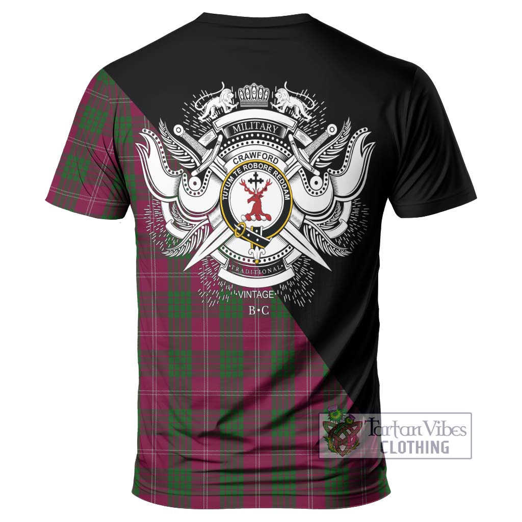 Tartan Vibes Clothing Crawford Tartan T-Shirt with Family Crest and Military Logo Style