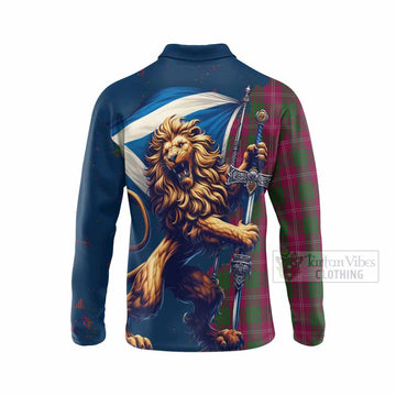 Crawford Tartan Family Crest Long Sleeve Polo Shirt with Scottish Majestic Lion