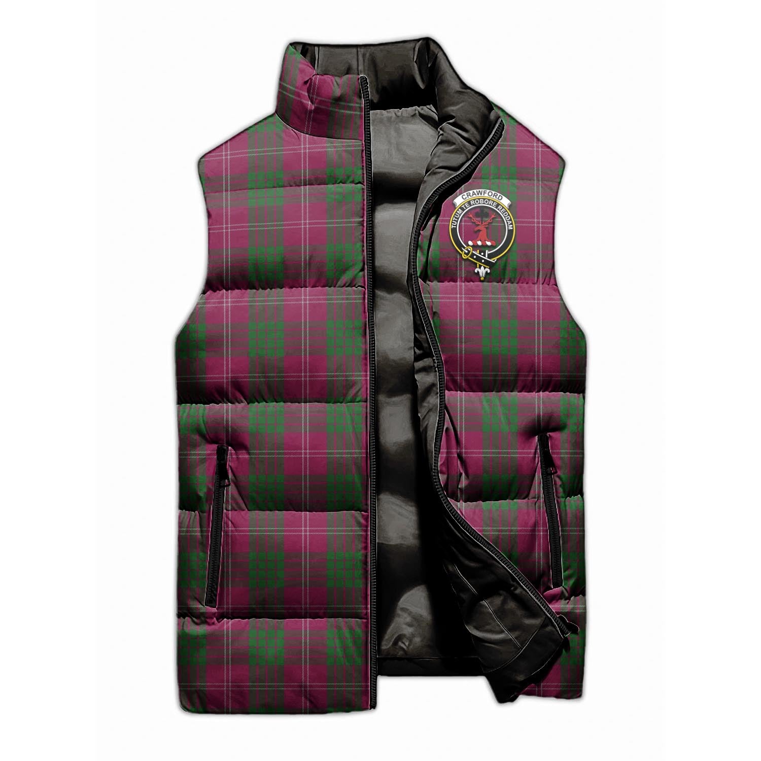 Crawford Tartan Sleeveless Puffer Jacket with Family Crest - Tartanvibesclothing