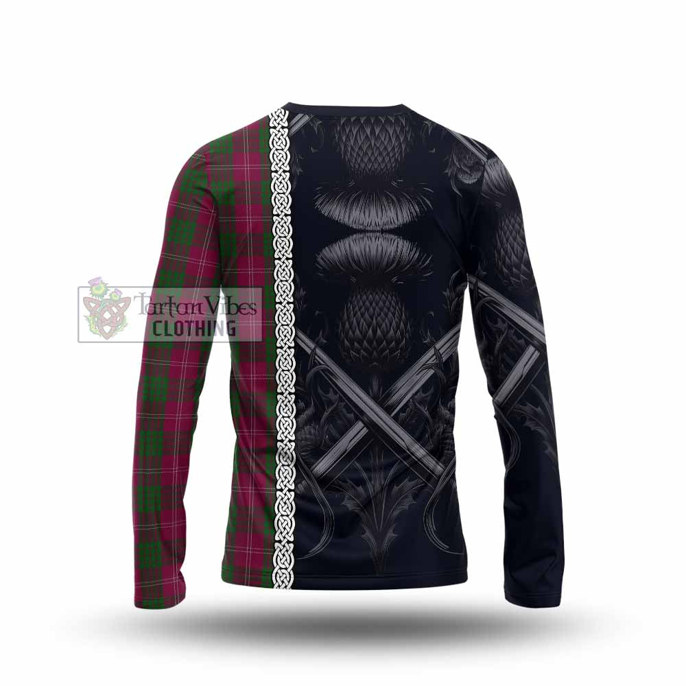 Tartan Vibes Clothing Crawford Tartan Long Sleeve T-Shirt with Family Crest Cross Sword Thistle Celtic Vibes