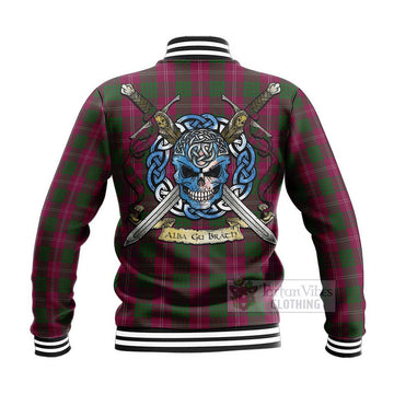 Crawford Tartan Baseball Jacket with Family Crest Celtic Skull Style