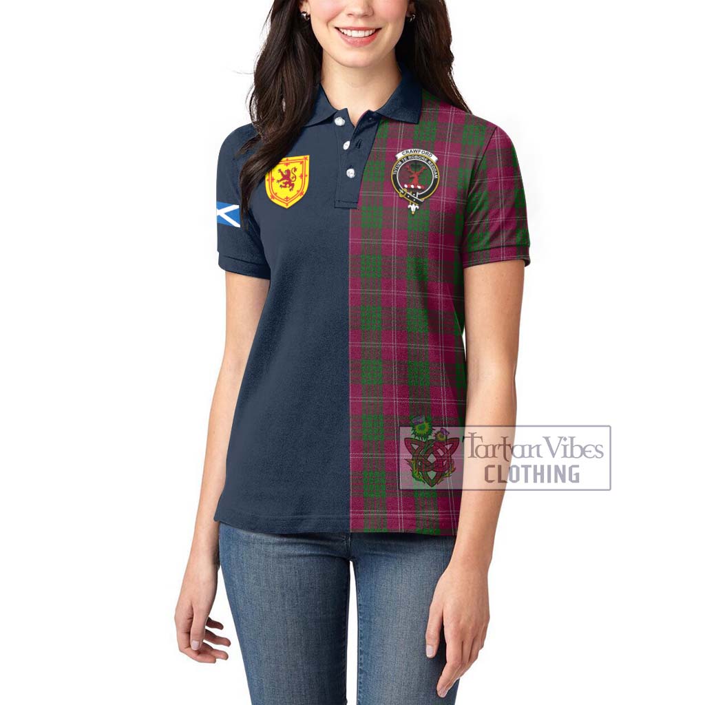 Tartan Vibes Clothing Crawford Tartan Women's Polo Shirt with Scottish Lion Royal Arm Half Style