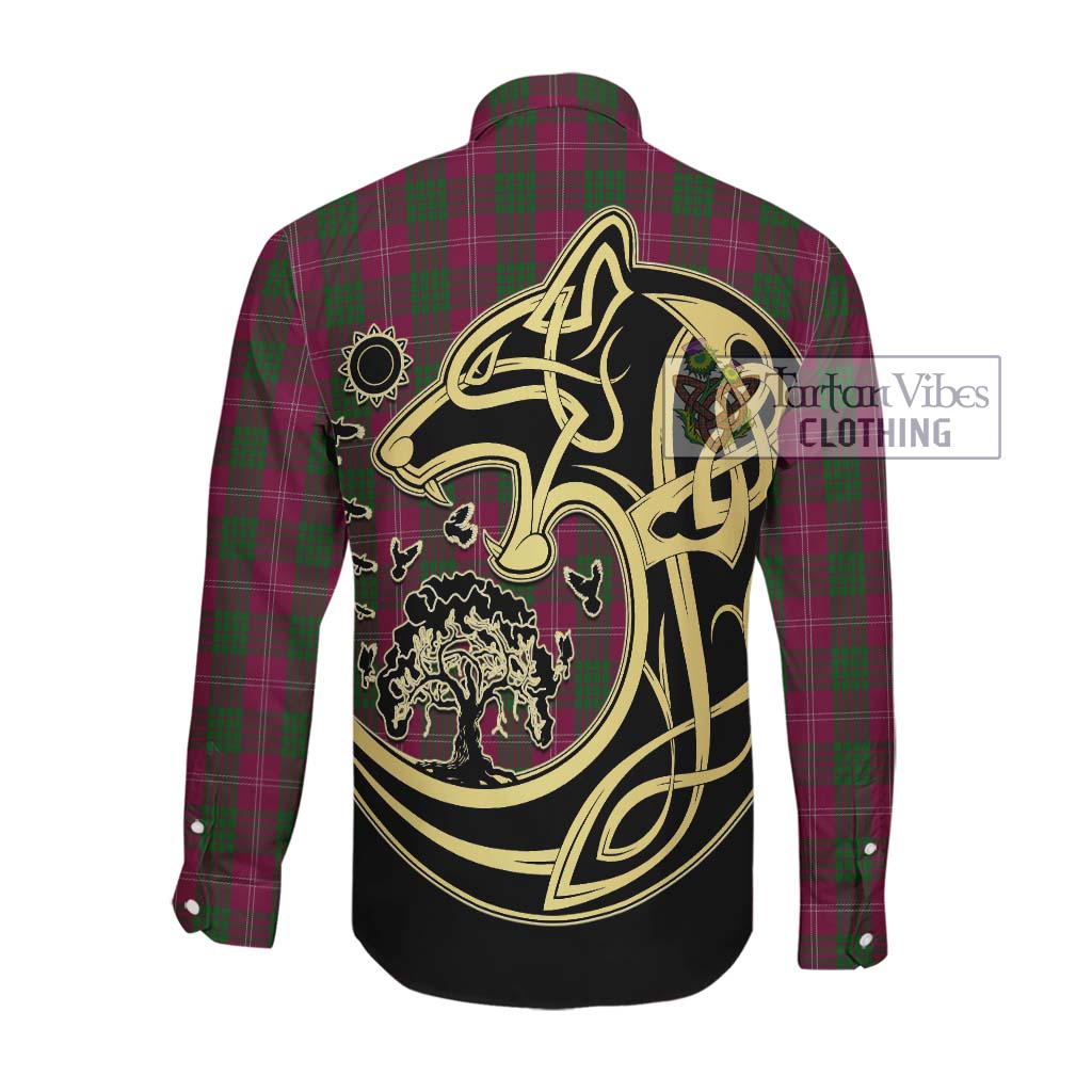 Tartan Vibes Clothing Crawford Tartan Long Sleeve Button Shirt with Family Crest Celtic Wolf Style