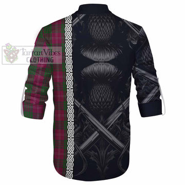 Crawford Tartan Ghillie Kilt Shirt with Family Crest Cross Sword Thistle Celtic Vibes