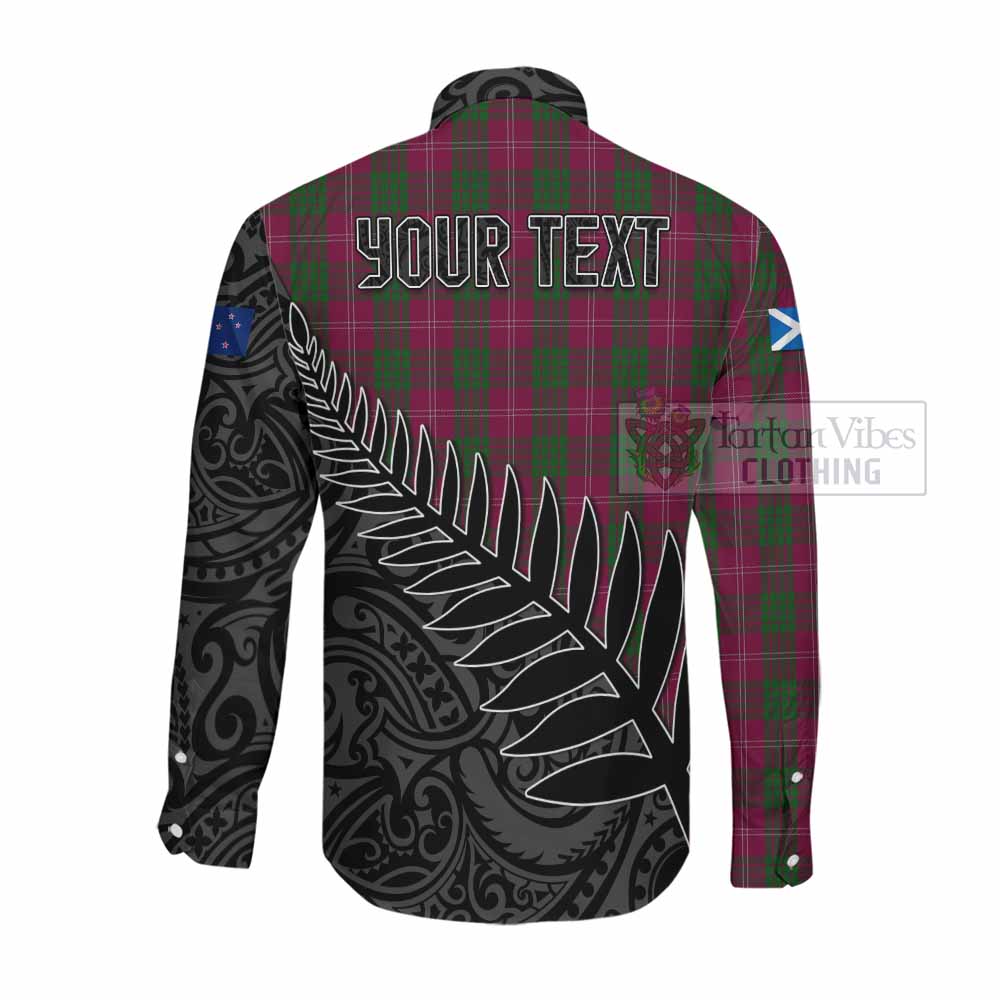 Tartan Vibes Clothing Crawford Crest Tartan Long Sleeve Button Shirt with New Zealand Silver Fern Half Style