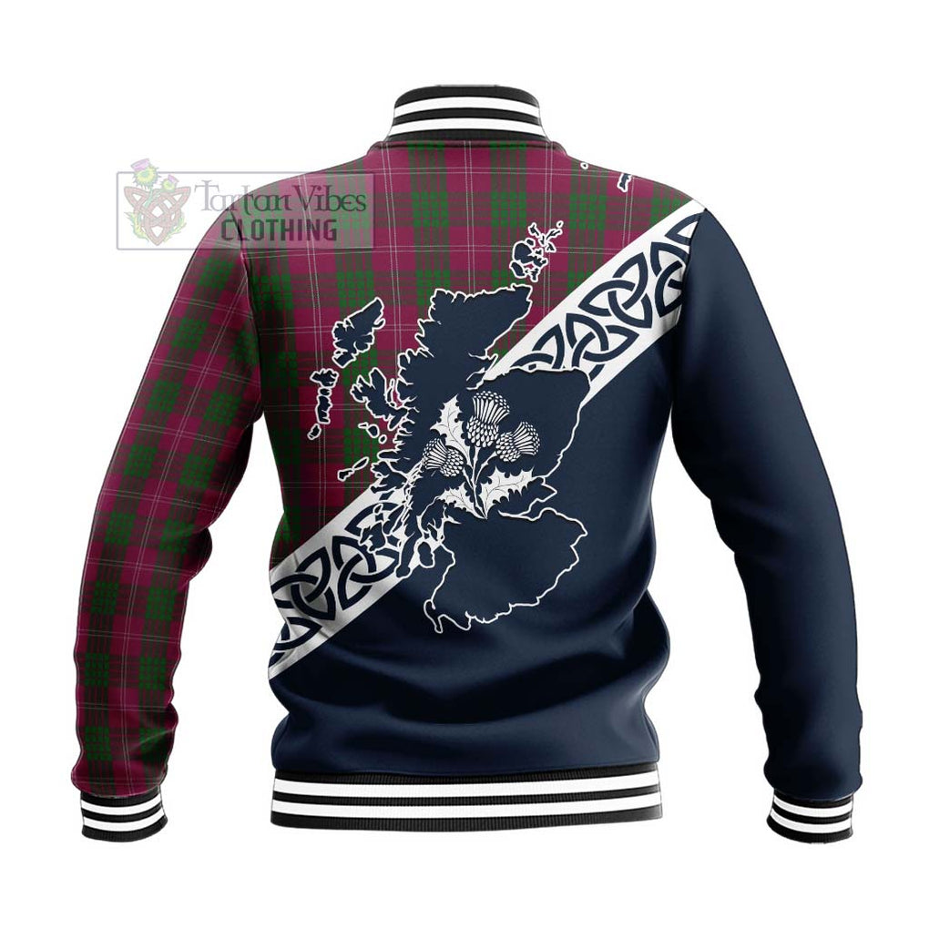 Tartan Vibes Clothing Crawford Tartan Baseball Jacket Featuring Thistle and Scotland Map