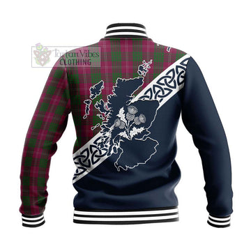 Crawford Tartan Baseball Jacket Featuring Thistle and Scotland Map