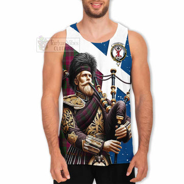 Crawford Tartan Men's Tank Top with Family Crest Scottish Bagpiper Vibes