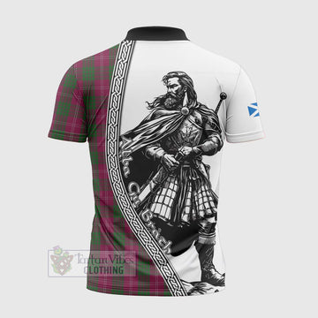 Crawford Tartan Clan Crest Zipper Polo Shirt with Highlander Warrior Celtic Style