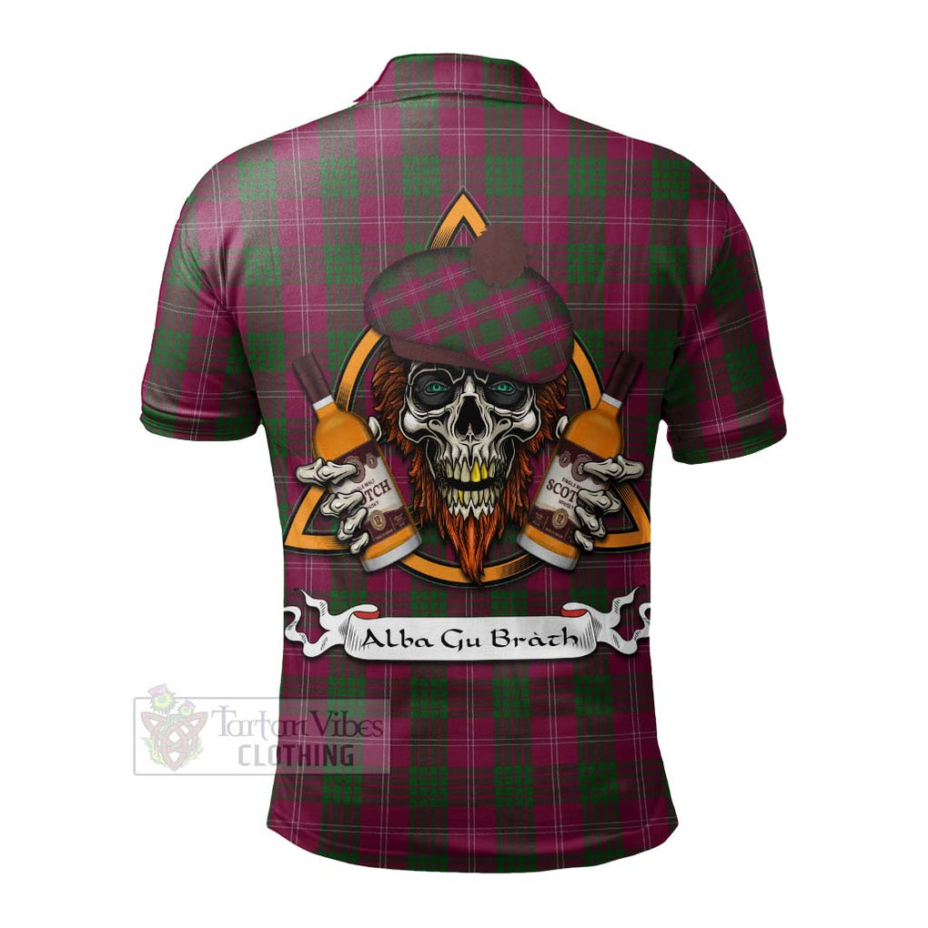 Tartan Vibes Clothing Crawford Tartan Polo Shirt with Family Crest and Bearded Skull Holding Bottles of Whiskey