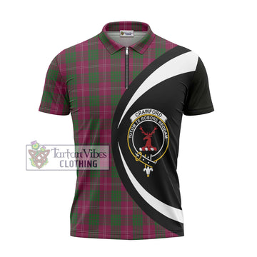 Crawford Tartan Zipper Polo Shirt with Family Crest Circle Style