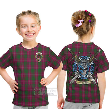 Crawford Tartan Kid T-Shirt with Family Crest Celtic Skull Style