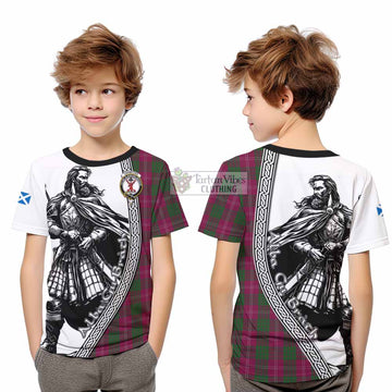 Crawford Tartan Clan Crest Kid T-Shirt with Highlander Warrior Celtic Style