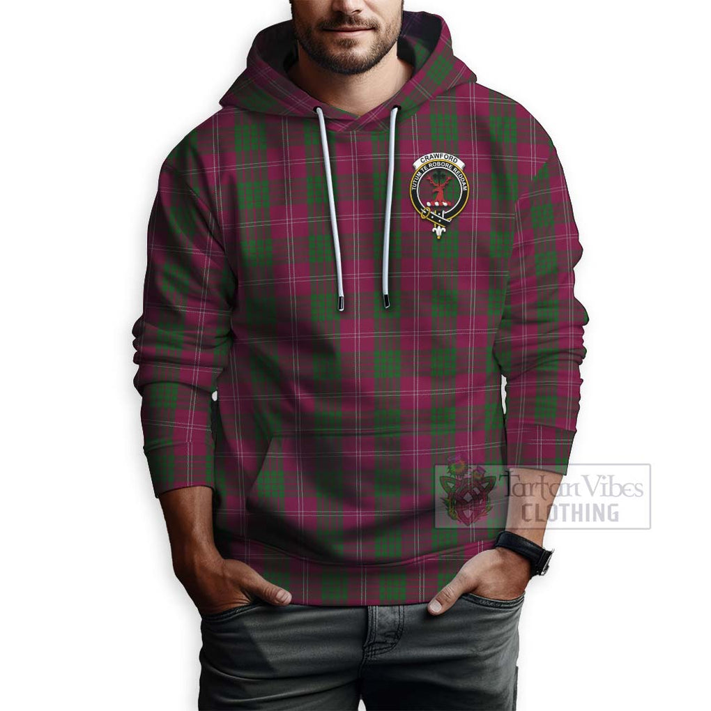 Tartan Vibes Clothing Crawford Tartan Hoodie with Family Crest Celtic Skull Style