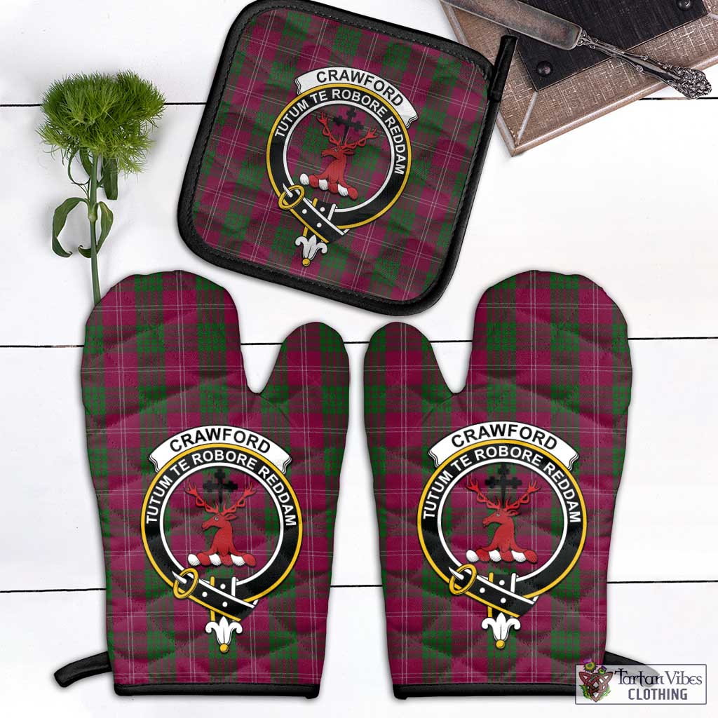 Tartan Vibes Clothing Crawford Tartan Combo Oven Mitt & Pot-Holder with Family Crest