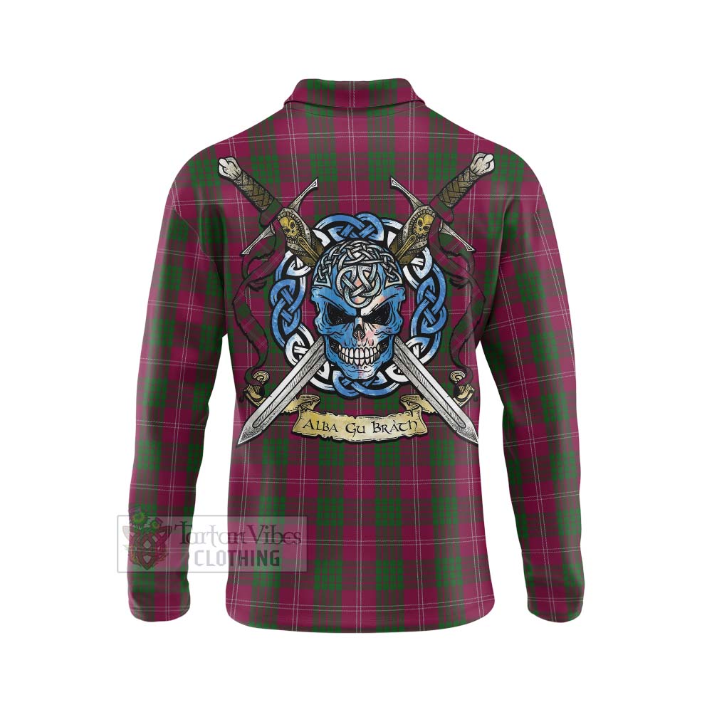 Tartan Vibes Clothing Crawford Tartan Long Sleeve Polo Shirt with Family Crest Celtic Skull Style