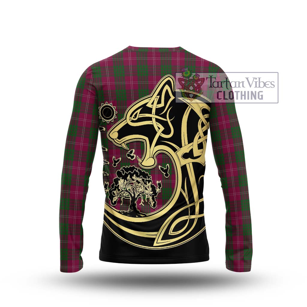 Tartan Vibes Clothing Crawford Tartan Long Sleeve T-Shirt with Family Crest Celtic Wolf Style