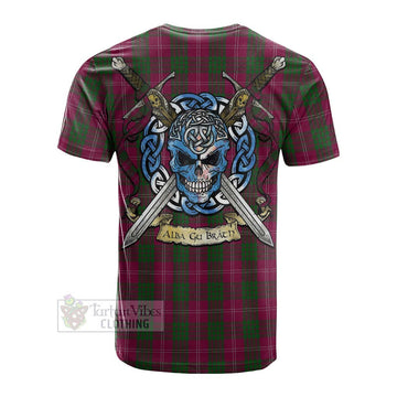 Crawford Tartan Cotton T-shirt with Family Crest Celtic Skull Style