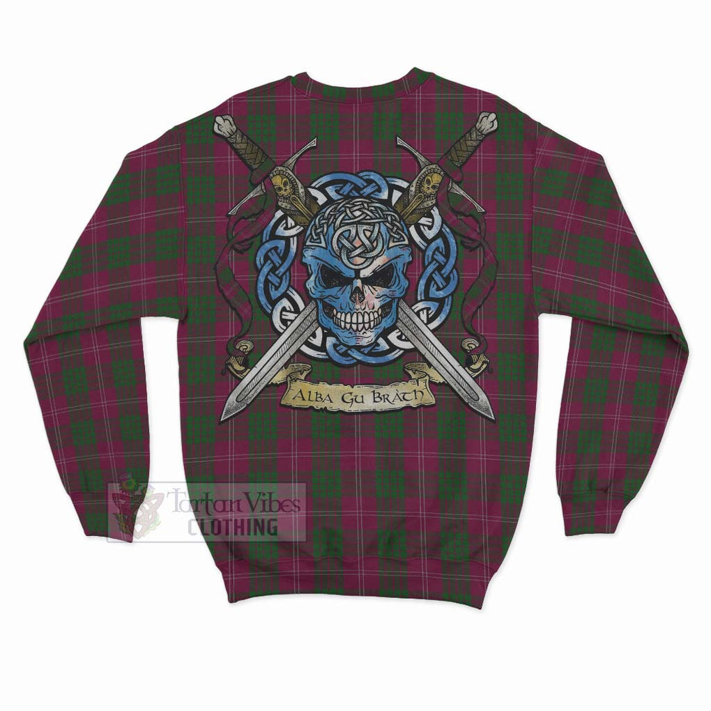 Tartan Vibes Clothing Crawford Tartan Sweatshirt with Family Crest Celtic Skull Style