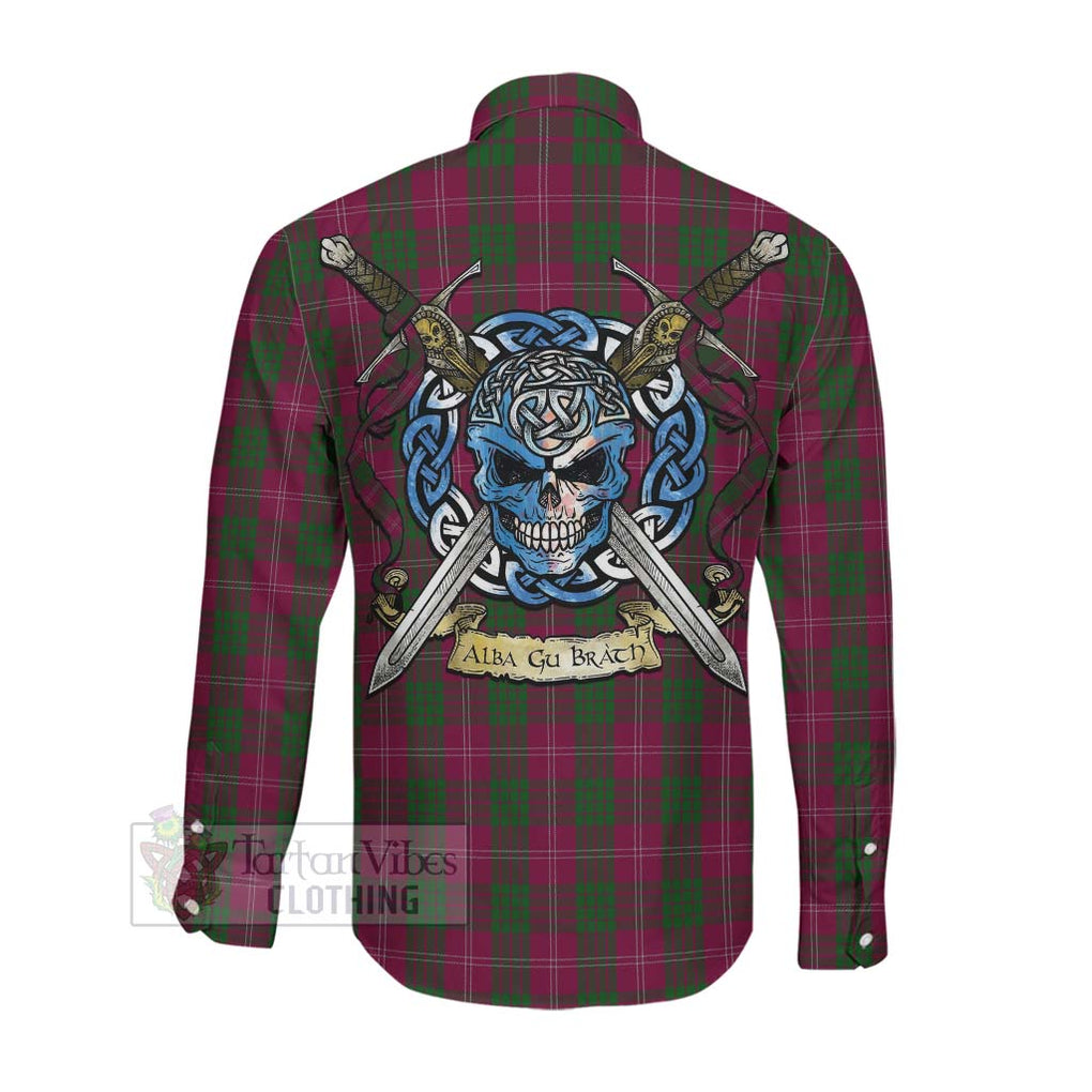 Tartan Vibes Clothing Crawford Tartan Long Sleeve Button Shirt with Family Crest Celtic Skull Style