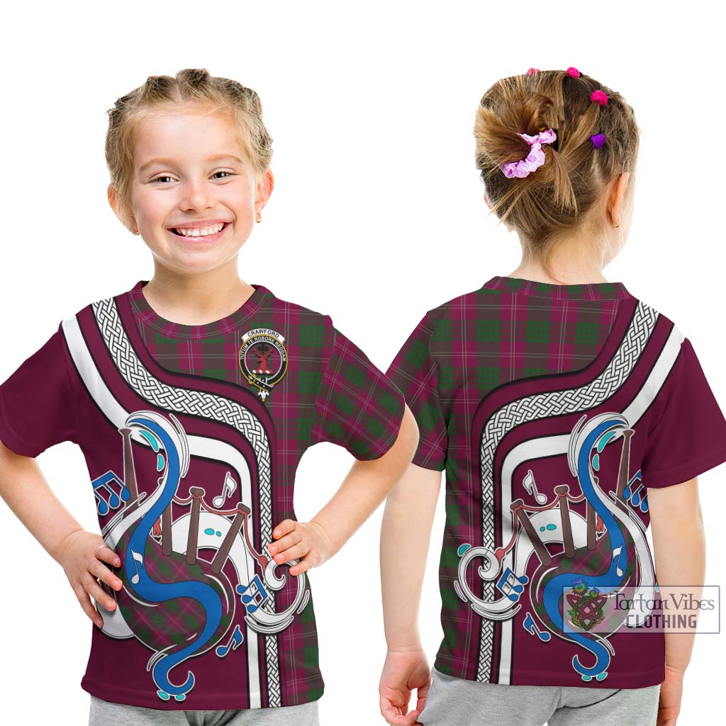 Tartan Vibes Clothing Crawford Tartan Kid T-Shirt with Epic Bagpipe Style