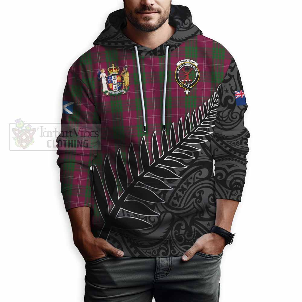 Tartan Vibes Clothing Crawford Crest Tartan Hoodie with New Zealand Silver Fern Half Style