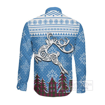 Crawford Clan Christmas Long Sleeve Button Shirt Celtic Reindeer Style