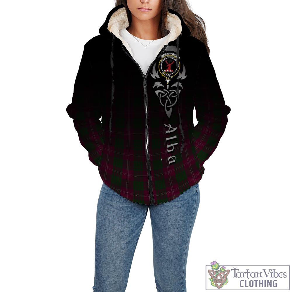 Tartan Vibes Clothing Crawford Tartan Sherpa Hoodie Featuring Alba Gu Brath Family Crest Celtic Inspired